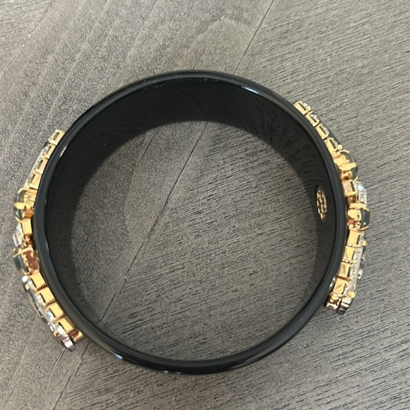 New TORY BURCH ''MANON'' Black Resin Crystal Stone Wide Bangle Bracelet - Picture 2 of 3